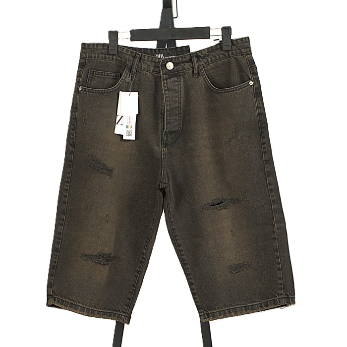 شلوارک بلند جین ذغالی زخمی