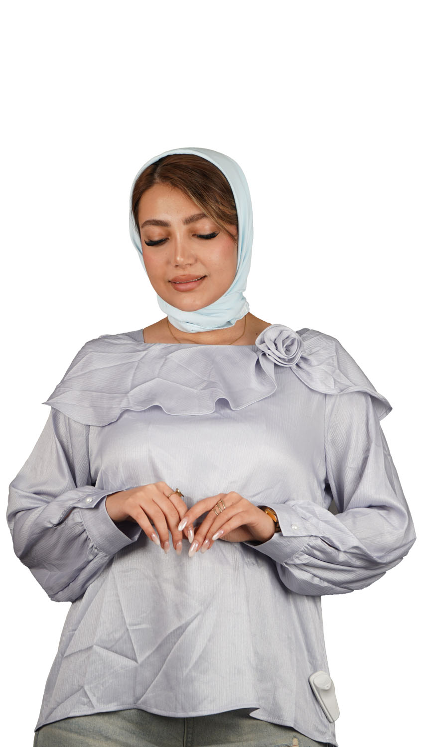 شومیز مجلسی ساتن زنانه یقه مربعی طرح گل