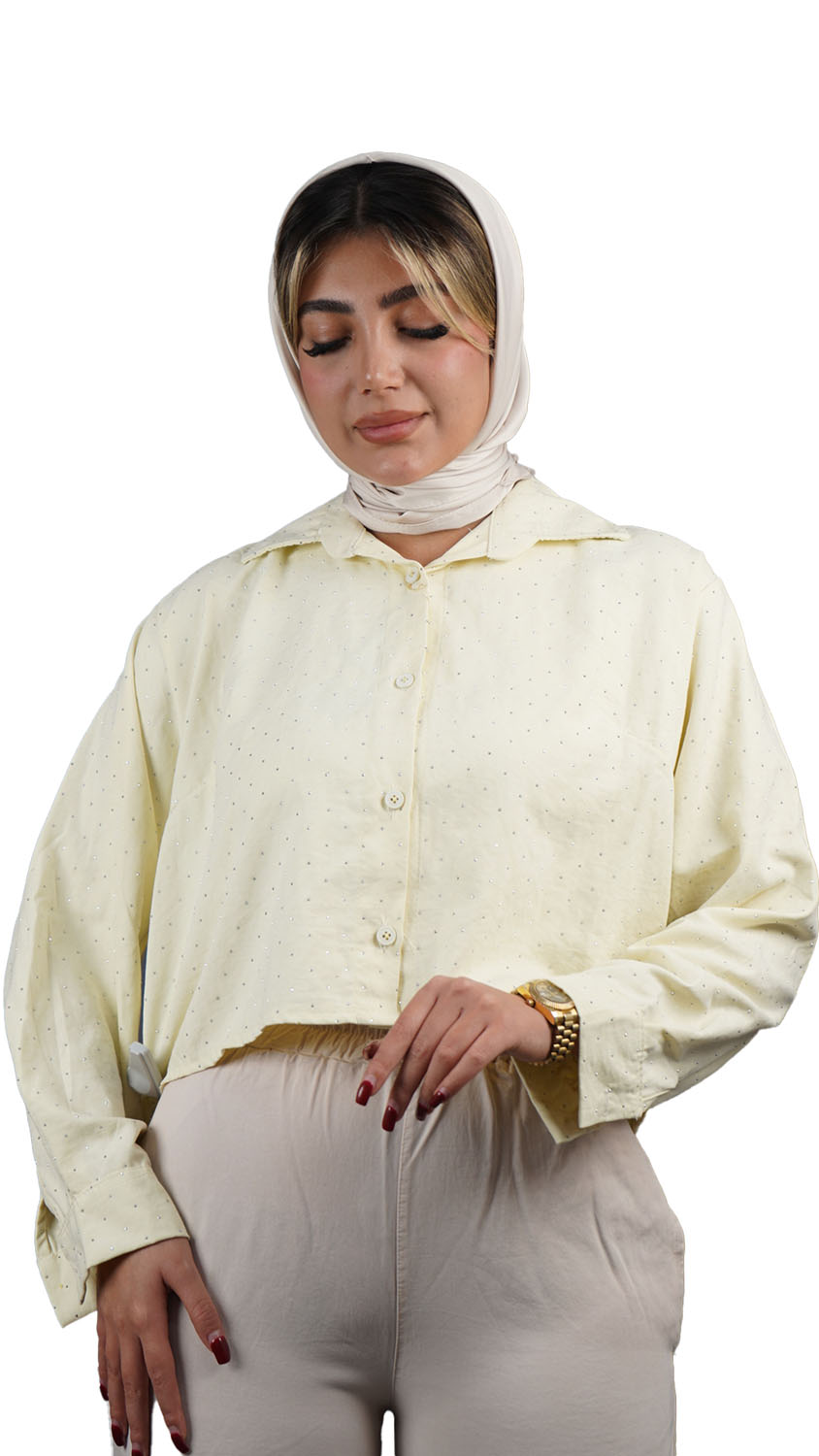 شومیز سیلک نگین‌دار قد کراپ