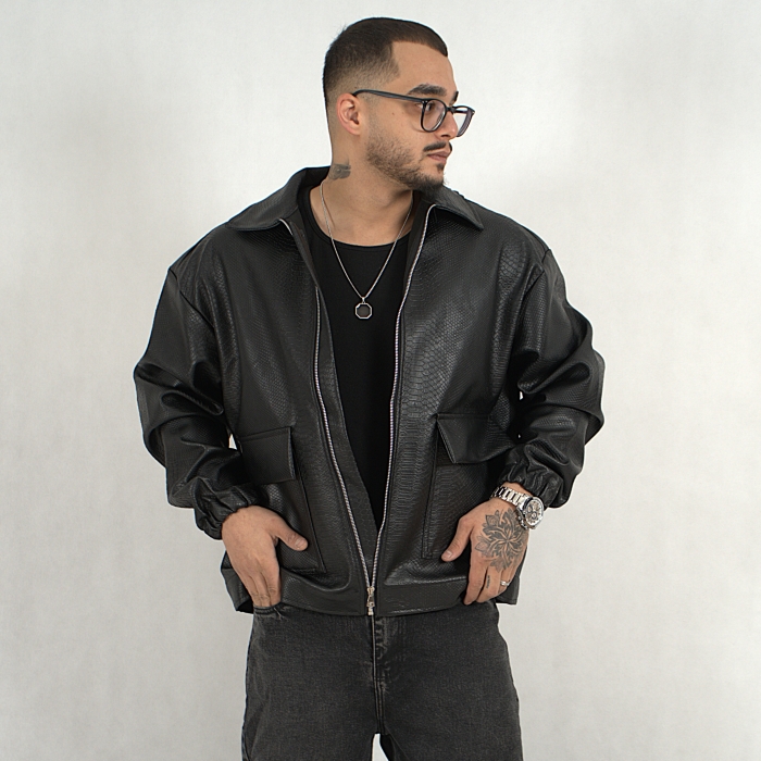 کت چرم پوست ماری مشکی RHUDE